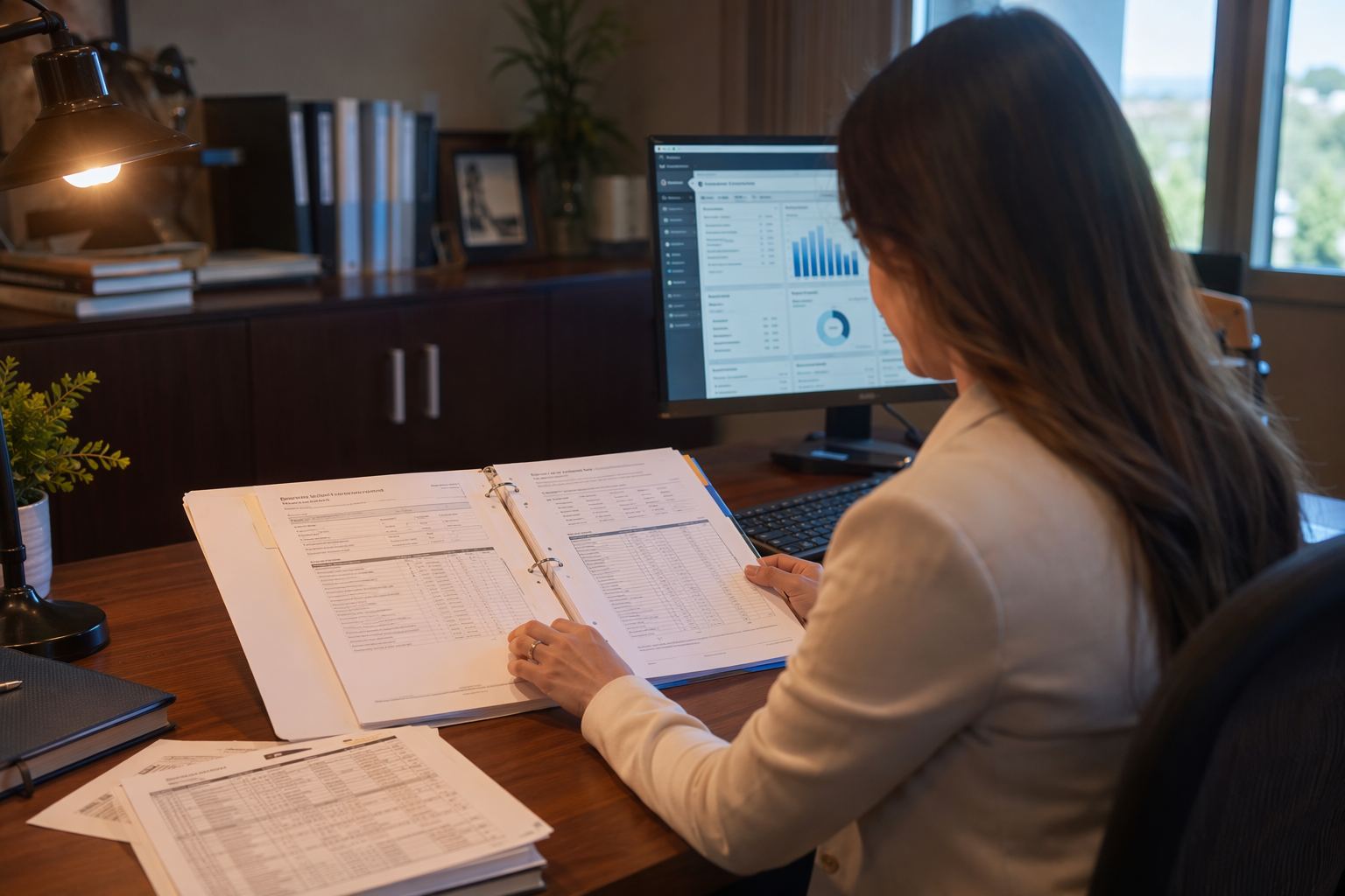 Property manager in Signal Hill CA reviewing elevator maintenance contract and emergency phone number documentation required by ASME A17.1 and California elevator safety codes.