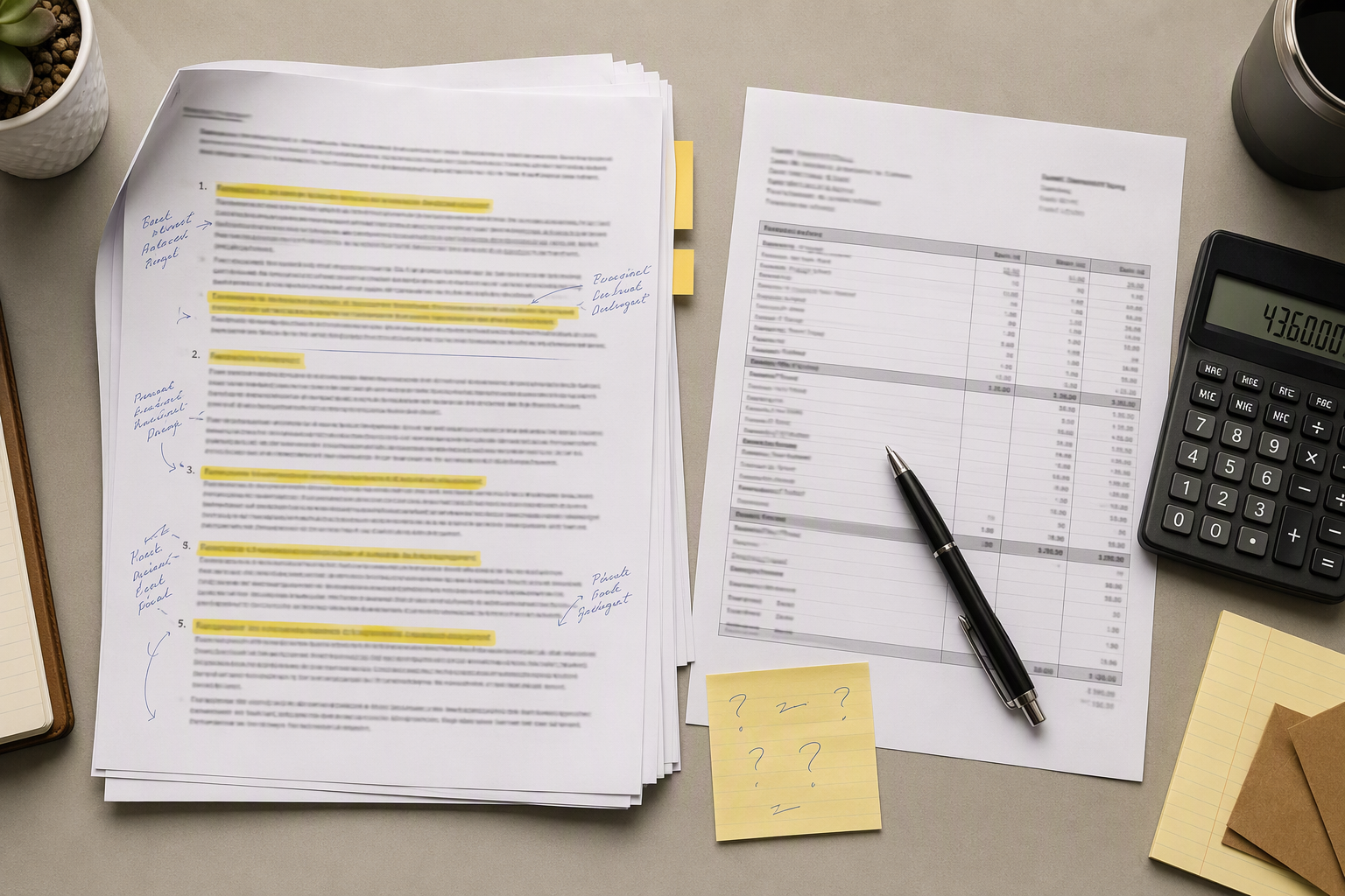Full Maintenance vs. Parts and Labor: Contract Comparison Side-by-side comparison of a full maintenance elevator contract and a parts and labor repair invoice on a property manager's desk, illustrating the cost difference between contract types.