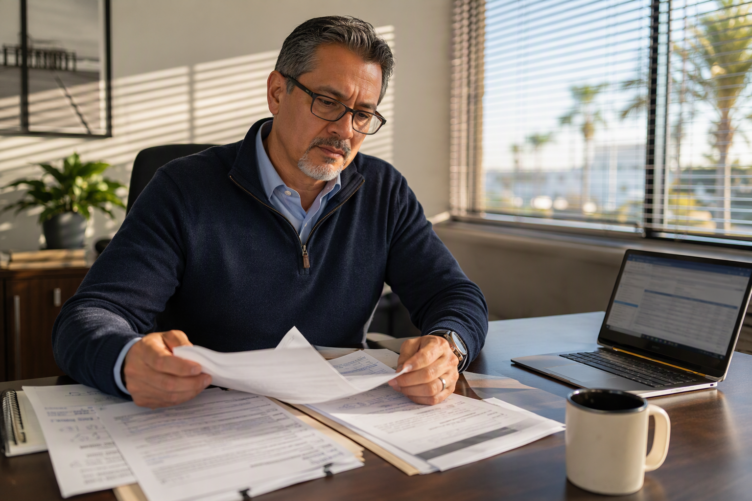 Property manager in Orange County CA reviewing elevator inspection violation reports and correction timelines to prepare for California elevator reinspection