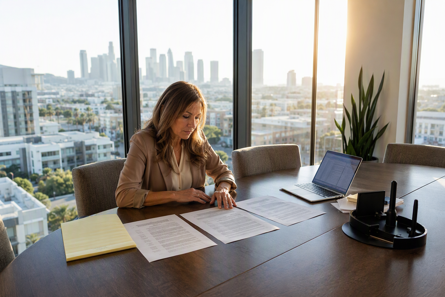 Comparing elevator maintenance bids side by side Property manager in a Los Angeles mid-rise office comparing three elevator maintenance contract bids spread across a conference table to evaluate scope and pricing differences.